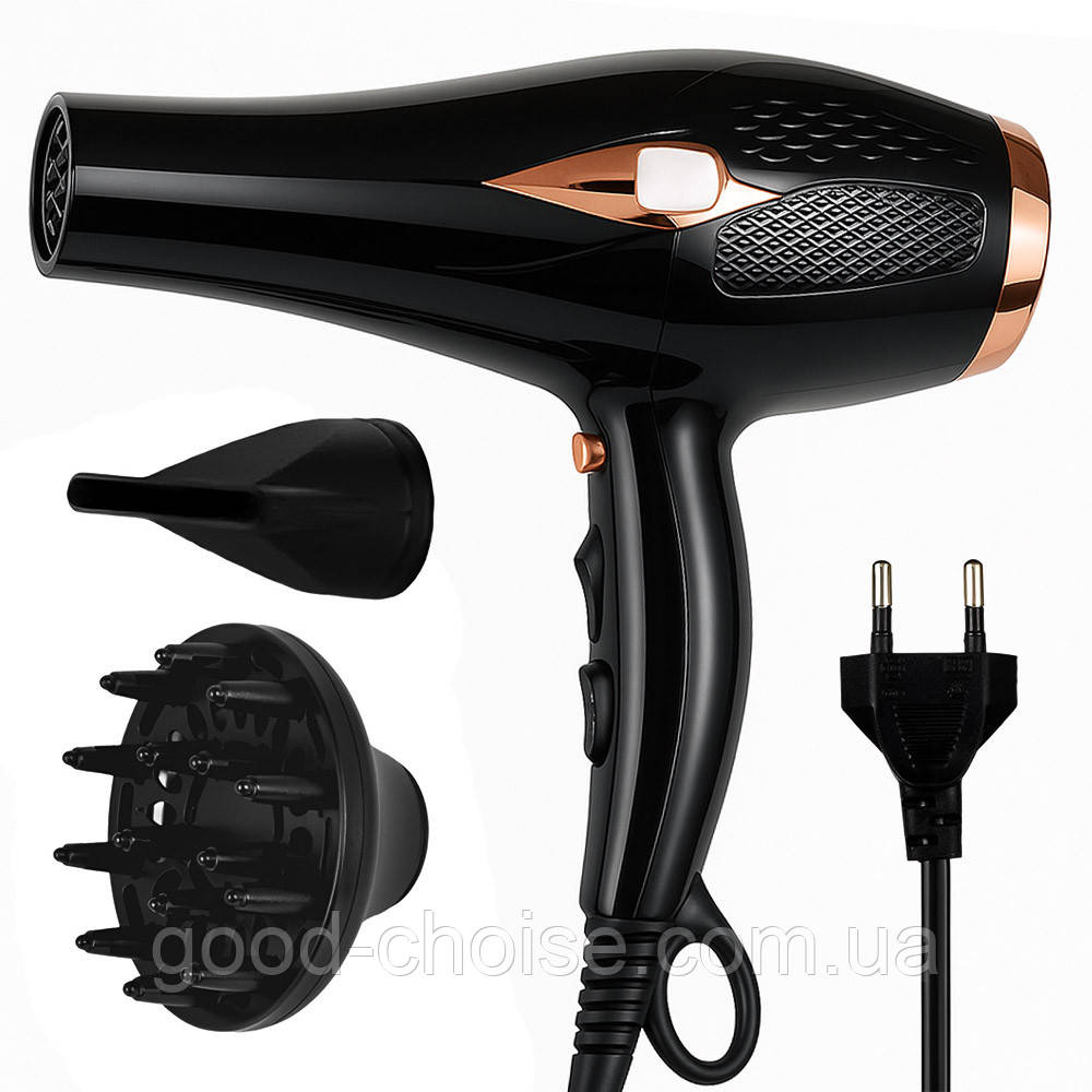 Фен для сушіння волосся + 2 насадки, 3000 Вт, CB-2310 / Професійний фен з дифузором / Фен з холодним обдуванням, фото 1