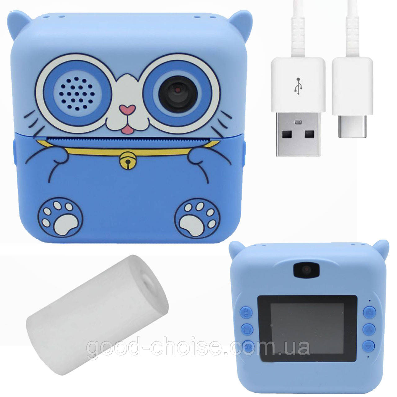 Дитячий фотоапарат миттєвого друку + рулон паперу, D2, Блакитний / Фотокамера миттєвого друку для дітей, фото 1