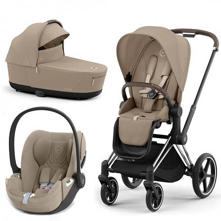 Cybex Priam 4.0 коляска 3 в 1 Cozy Beige шасі Chrome Brown, фото 1
