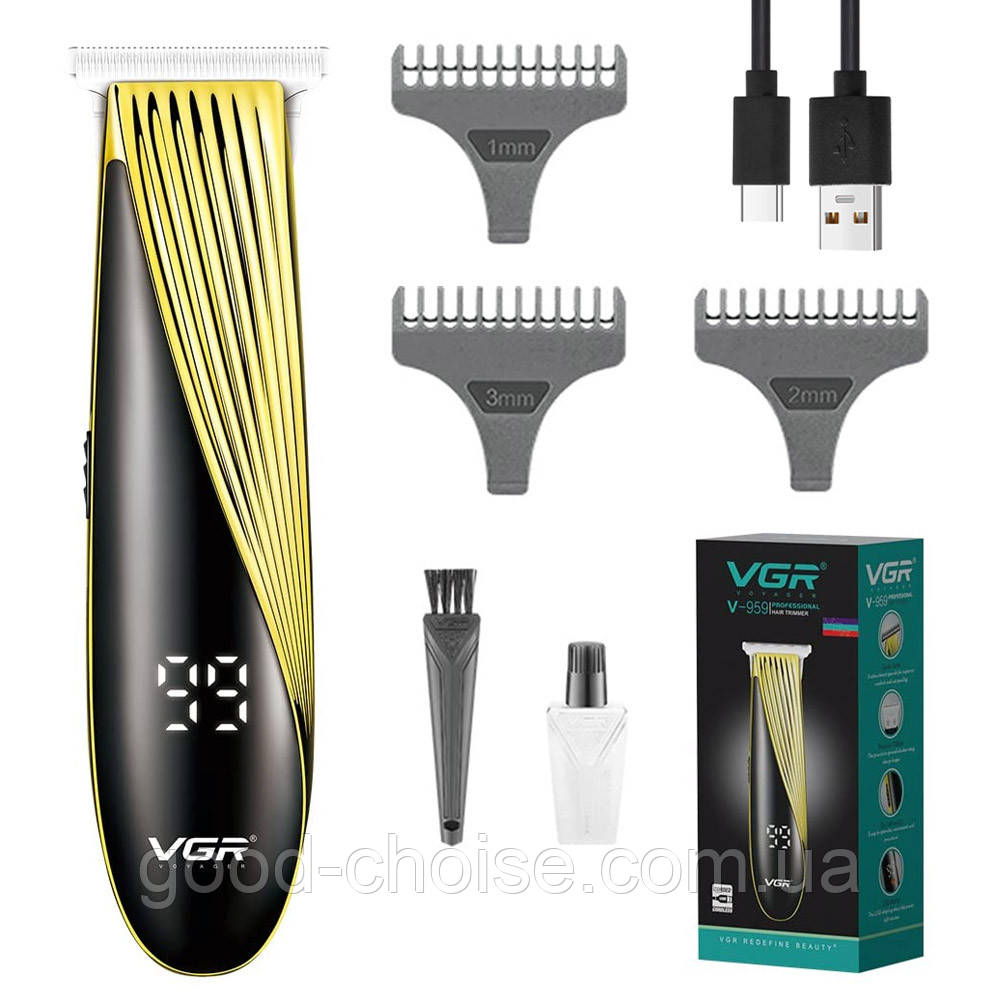 Акумуляторна машинка для стрижки +3 насадки, від USB, VGR V-959 / Тример для стрижки волосся та бороди