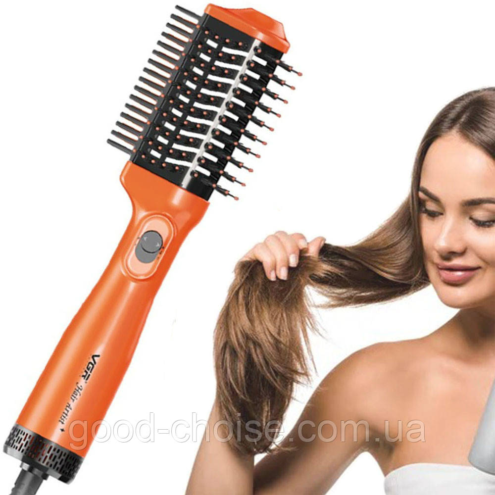 Фен щітка для волосся 800Вт, від мережі, VGR V-497, Помаранчевий / Фен стайлер для укладання та завивки / Фен з гребінцем, фото 1