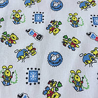 Ситець із різнобарвними ведмедиками та зайцями на білому тлі