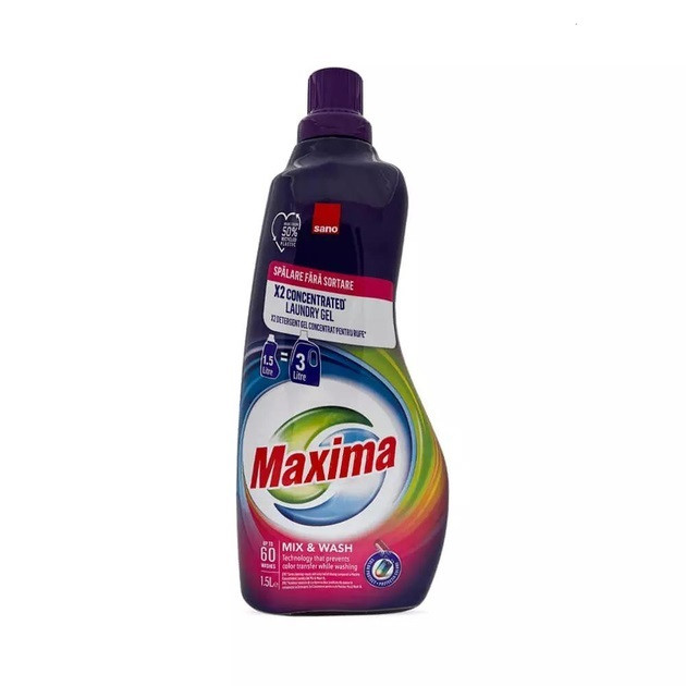Концентрований гель для прання Sano Maxima Mix & Wash 1.5 л 60 прань, фото 1