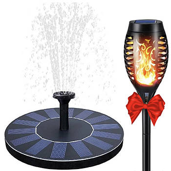 Садовий фонтан-насос + Подарунок садовий світильник Solar flame / Міні насос для фонтану / Фонтан для ставка