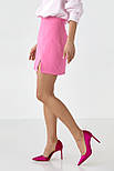 Спідниця-міні з розрізом спереду — рожевий колір, 40р (є розміри), фото 5