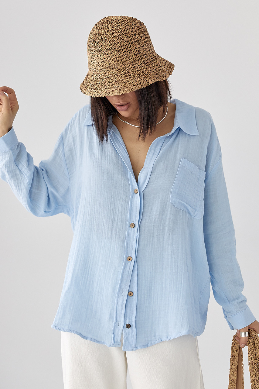 Муслінова сорочка на ґудзиках — блакитний колір, S (є розміри), фото 1