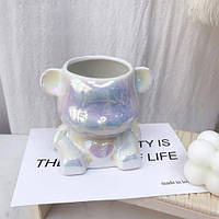 Керамічна підставка (органайзер) - склянка "Ведмедик" для пензлів та пилок Перламутровий