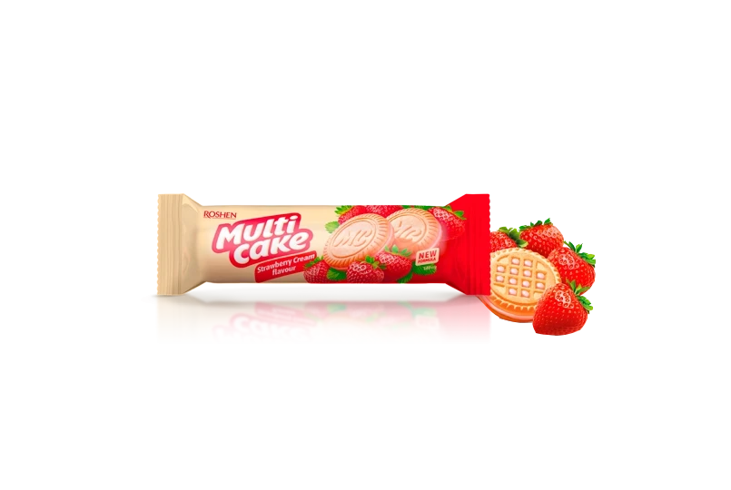 Печиво-сендвіч Roshen Multicake з начинкою полуниця-крем 180г