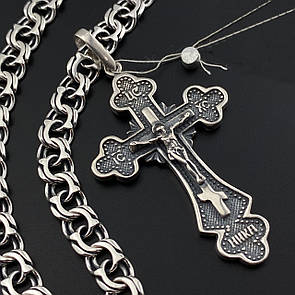 Срібна цепочка з хрестиком чоловіча масивна. Срібний хрестик чоловічий великий і цепочка бісмарк широка. 55 см