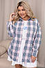 Жіноча натуральна в клітинку сорочка на ґудзиках з округлими розрізами з боків, батал великі розміри, фото 6