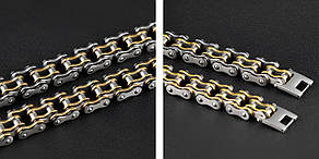 Чоловічий браслет RESTEQ із нержавіючої сталі у вигляді мотоциклетного ланцюга, чорно-золотий, фото 4