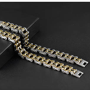 Чоловічий браслет RESTEQ із нержавіючої сталі у вигляді мотоциклетного ланцюга, чорно-золотий, фото 2