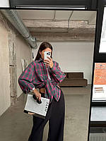 Фланелевая рубашка в розово-голубую клетку с карманом, S-L