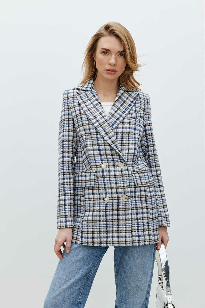 Жакет жіночий в клітинку молочний MKRM4186-1, фото 1