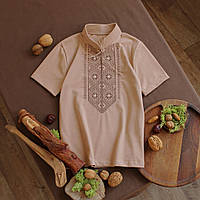 Детская вышитая футболка для мальчика кофейная Зарница от ТМ Ladan