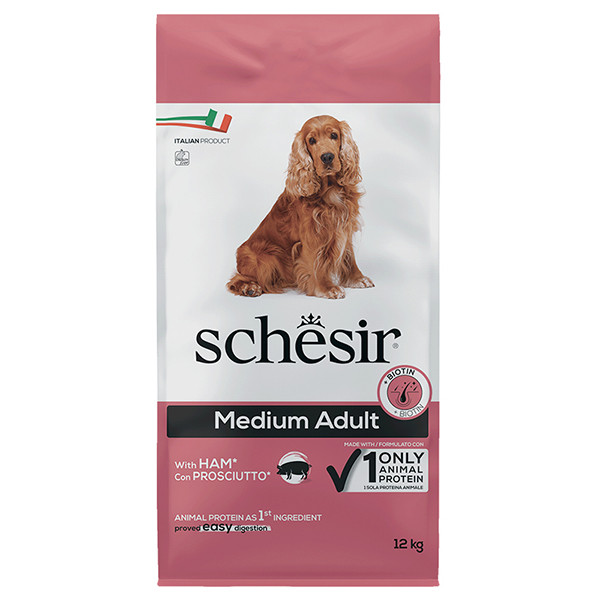 Schesir Dog Medium Adult Ham ШЕЗІР ДОРОСЛИЙ СЕРЕДНІХ ШИНКА сухий монопротеїновий суперпреміум корм для собак середніх порід-2 кг