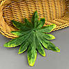 Лист штучний на ніжку 5-ка, 14 см - зелений з жовтим, фото 2