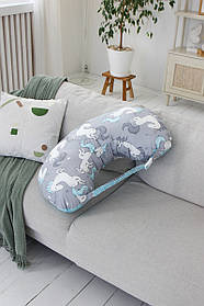 Подушка підкова для годування новонародженої дитини для годуючих мам Єдиноріжки Юла Мама сіро-блакитний