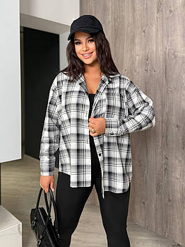 Жіноча сорочка з фланелі у клітинку у кольорах (Батал)