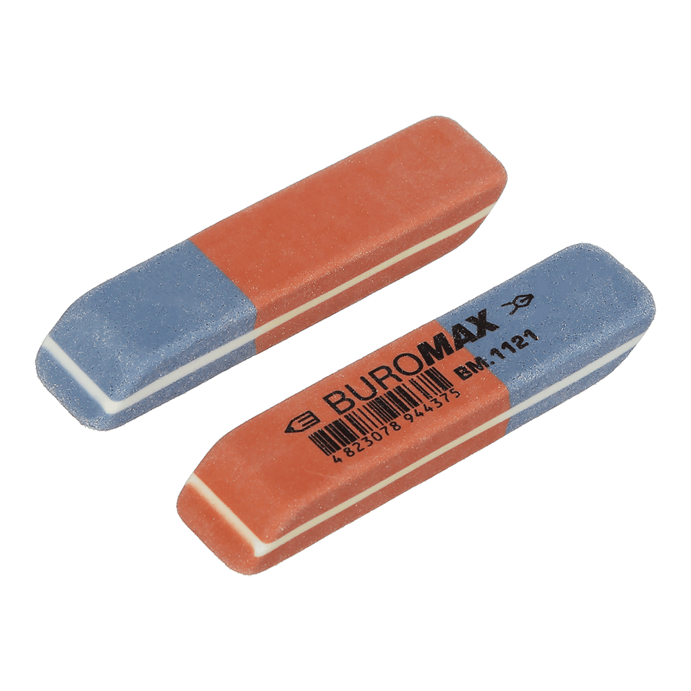 Гумка подвійна з абразивною частиною L, 58x14x8 мм, червоно-синій, фото 1