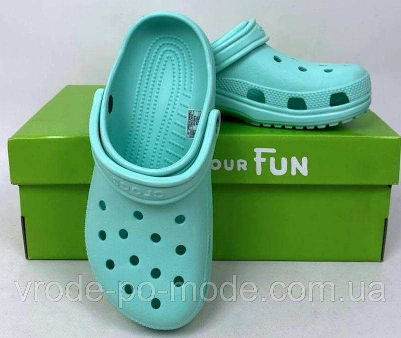Жіночі молодіжні крокси м'ятні, медичні сабо Crocs Classic, взуття для медиків та фармацевтів, оригінал