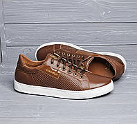 Натуральная кожа!!! Мужские летние кожаные коричневые кеды / кроссовки !!!