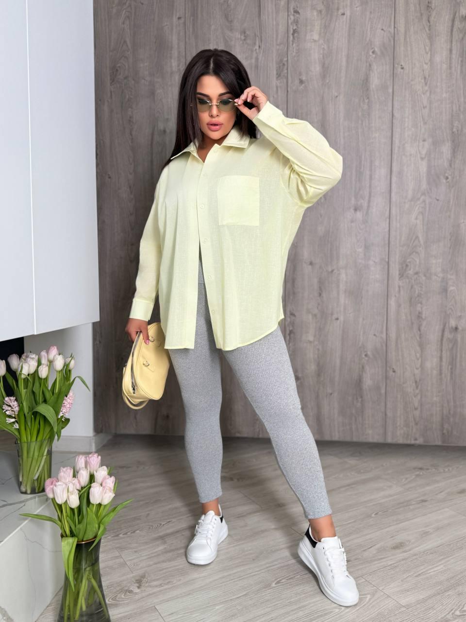 Жіноча котонова сорочка на гудзиках великого розміру plussize 48-62 вільного крою оверсайз