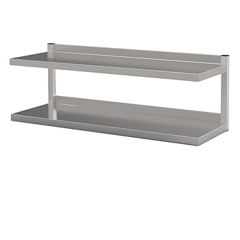 Полиця подвійна пристінна з нержавіючої сталі для кухні HoReCa