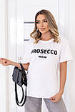 Жіноча футболка з написом Prosecco Mood, кулір бавовна, оверсайз | Норма та батал, фото 3