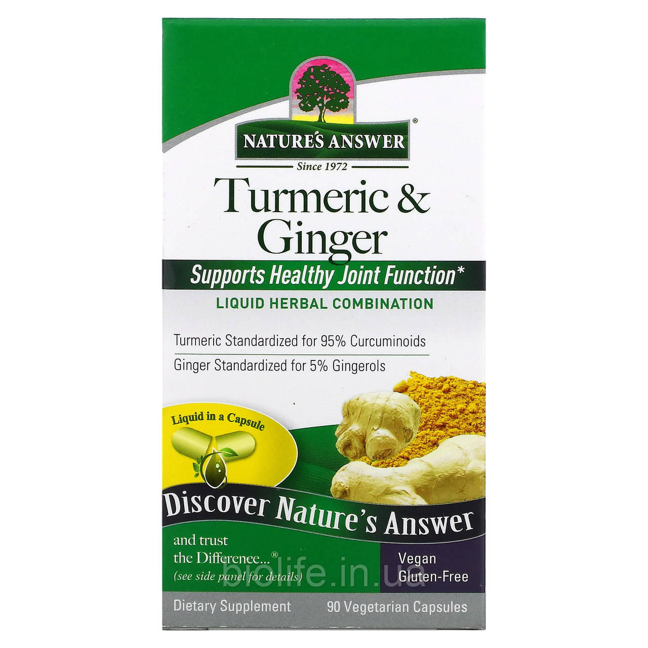 Nature's Answer, Turmeric & Ginger, 90 Capsules Vegetarian, оригінал, фото 1