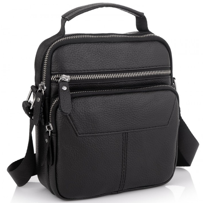 Чоловіча чорна сумка-барсетка з натуральної шкіри Tiding Bag M2237A
