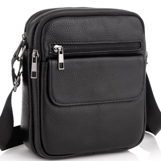 Шкіряна чоловіча сумка через плече чорна Tiding Bag 4134A