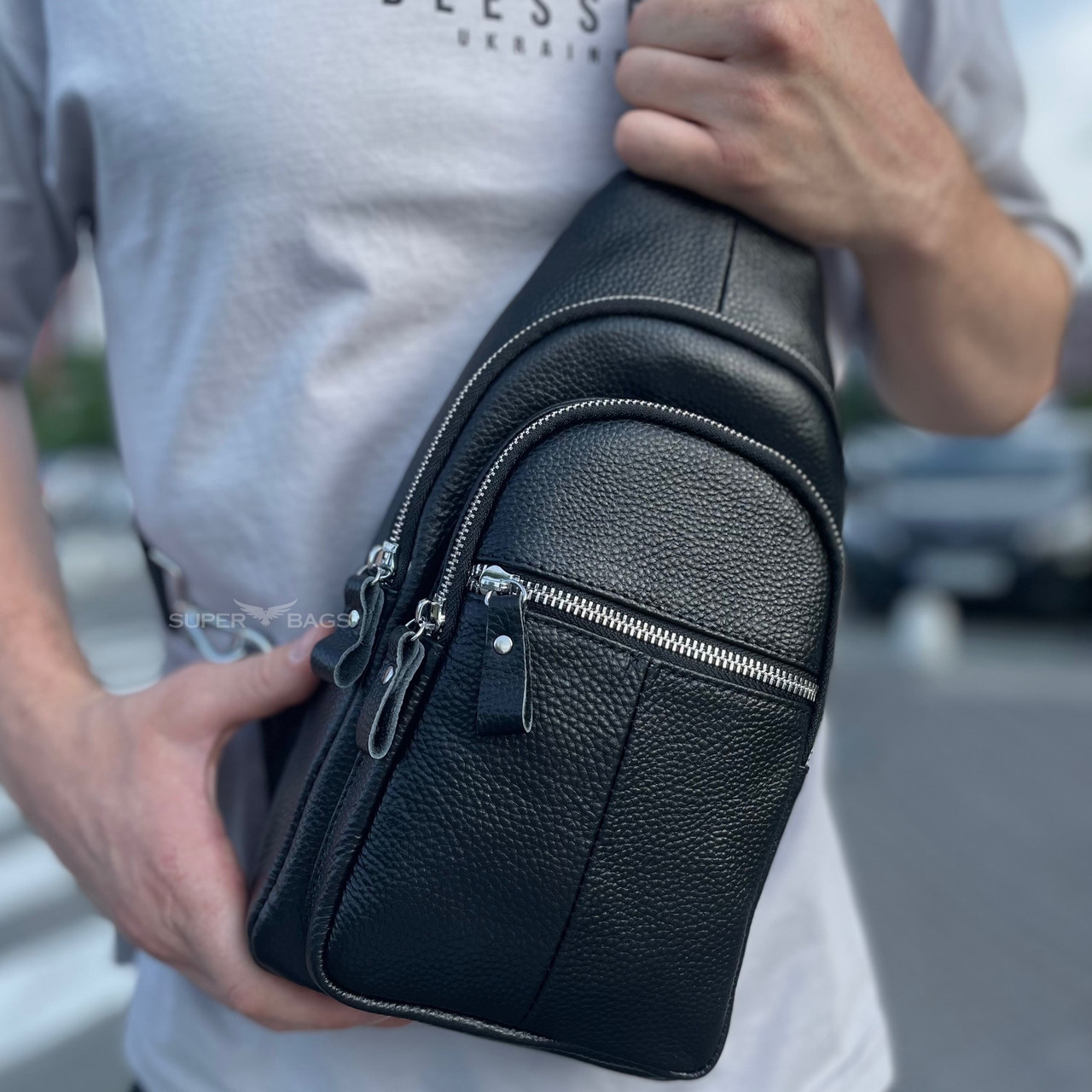 Чоловіча сумка-слінг шкіряна крос боді чорна Tiding Bag A25F-5060A