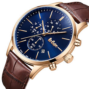 Lee Cooper Чоловічий водостійкий годинник Lee Cooper Leather Gold, фото 1