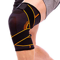 Наколінник бандаж із фіксувальним ременем і спіральними ребрами жорсткості EXCEEDE 719CA S-L 1 шт чорний-жовтогарячий