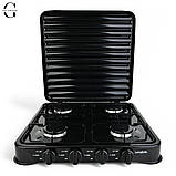 Настільна газова плита 4 конфорки, емальоване покриття, з кришкою, для балонного газу, фото 2