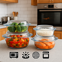 Набір скляних каструль 4+4 для плит та духовок.