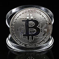 Сувенірна монета Біткоін (Bitcoin) серебристого кольору
