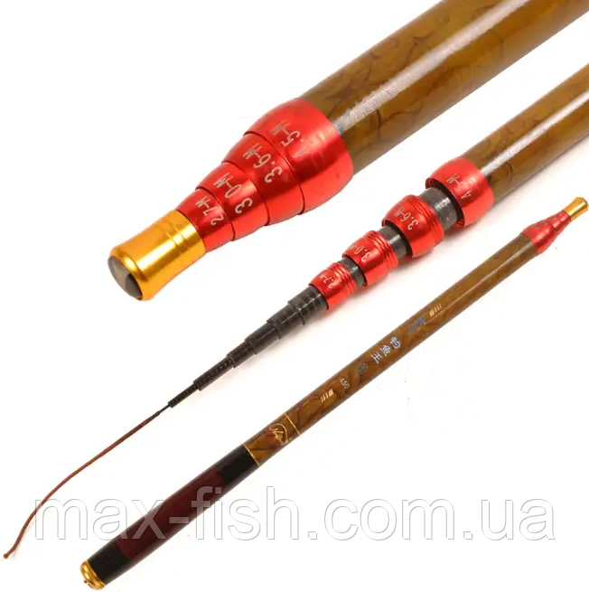 Телескопічне карбонове вудилище DING WEI GAN надкоротке, з чотирма точками фіксації 5,4 м, фото 1