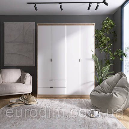 Шафа розпашна для одягу з висувними шухлядами (полиці - штанга) Еверест Сіті-1600 160,2х50х204,6 см Дуб сонома/Білий (DTM-071118), фото 1