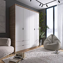 Шафа розпашна для одягу з висувними шухлядами (полиці - штанга) Еверест Сіті-1600 160,2х50х204,6 см Дуб сонома/Білий (DTM-071118), фото 2