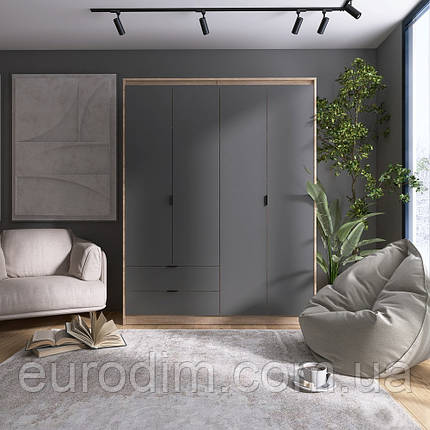 Шафа розпашна для одягу з висувними шухлядами (полиці - штанга) Еверест Сіті-1600 160,2х50х204,6 см Дуб сонома/Графіт (DTM-071121), фото 1