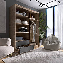Шафа розпашна для одягу з висувними шухлядами (полиці - штанга) Еверест Сіті-1600 160,2х50х204,6 см Дуб сонома/Графіт (DTM-071121), фото 3