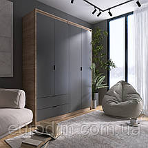 Шафа розпашна для одягу з висувними шухлядами (штанга - полиці) Еверест Сіті-1600 160,2х50х204,6 см Дуб сонома/Графіт (DTM-071123), фото 2