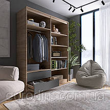Шафа розпашна для одягу з висувними шухлядами (штанга - полиці) Еверест Сіті-1600 160,2х50х204,6 см Дуб сонома/Графіт (DTM-071123), фото 4