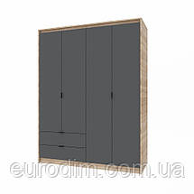 Шафа розпашна для одягу з висувними шухлядами (штанга - полиці) Еверест Сіті-1600 160,2х50х204,6 см Дуб сонома/Графіт (DTM-071123), фото 5