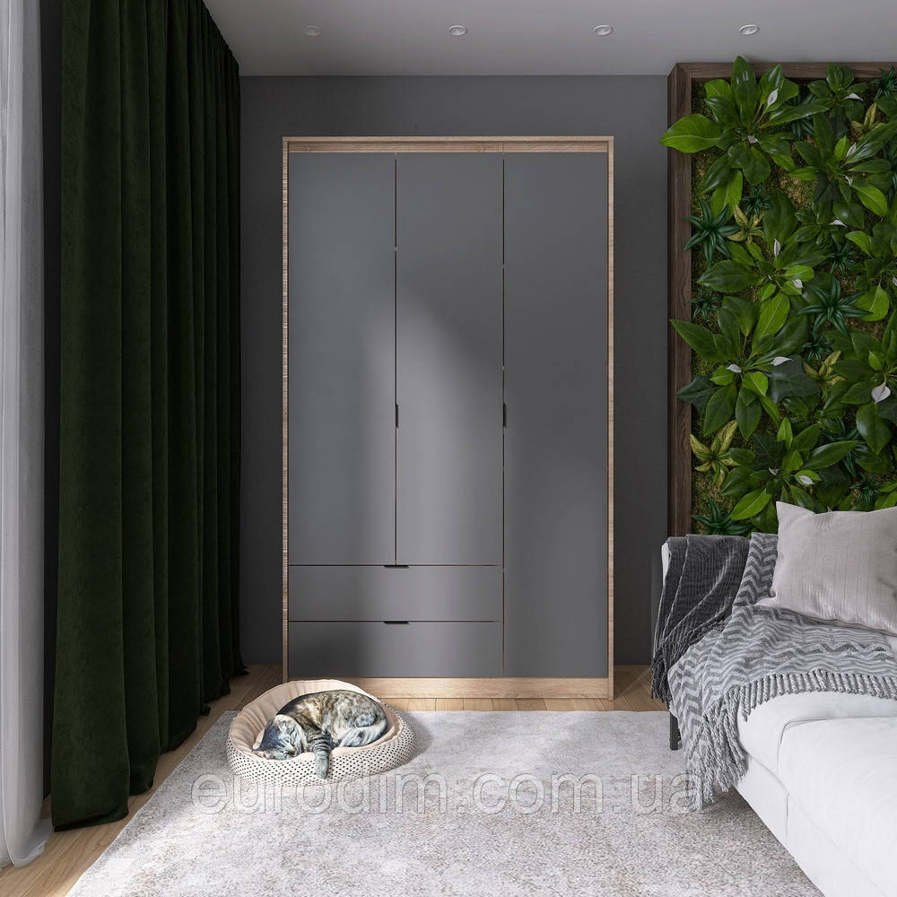 Шафа розпашна для одягу з висувними шухлядами (полиці- полиці) Еверест Сіті-1200 120,2х50х204,6 см Дуб сонома/Графіт (DTM-071129)