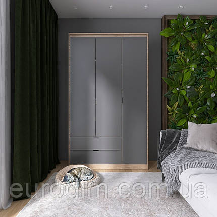 Шафа розпашна для одягу з висувними шухлядами (полиці- полиці) Еверест Сіті-1200 120,2х50х204,6 см Дуб сонома/Графіт (DTM-071129), фото 1