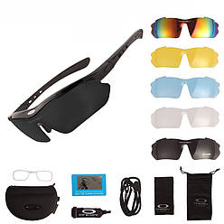 Захисні тактичні сонцезахисні окуляри з поляризацією Oakley black 5 лінз One siz+