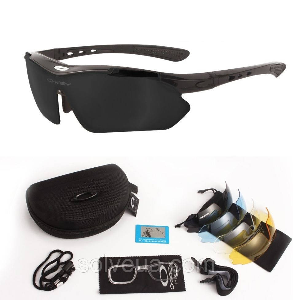 Сонцезахисні окуляри тактичні з поляризацією Oakley black 5 лінз One siz+.solve